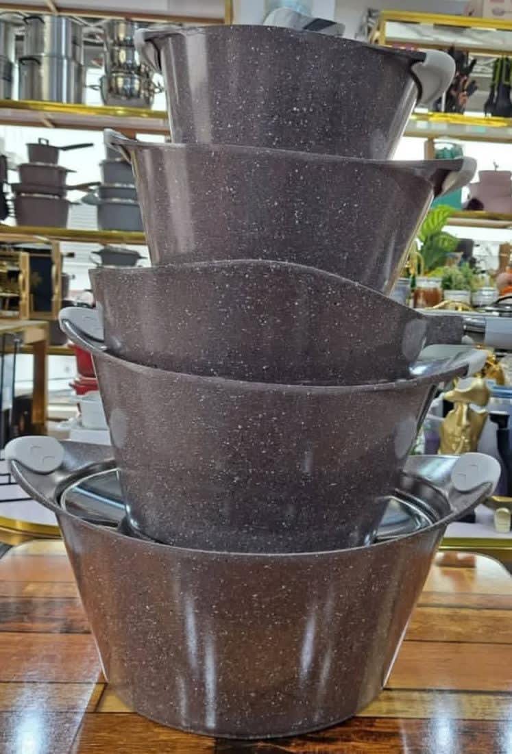set of high quality granite-coated, non-stick cooking pots